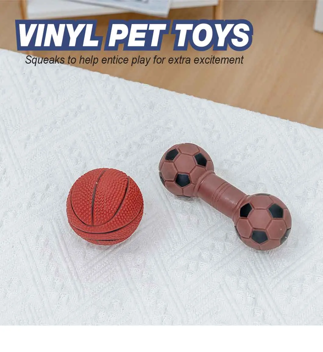 Rena Pet Hot Dumbbel and Basketball Shape Balls Design Vinyl Dog Toy with Squeaker