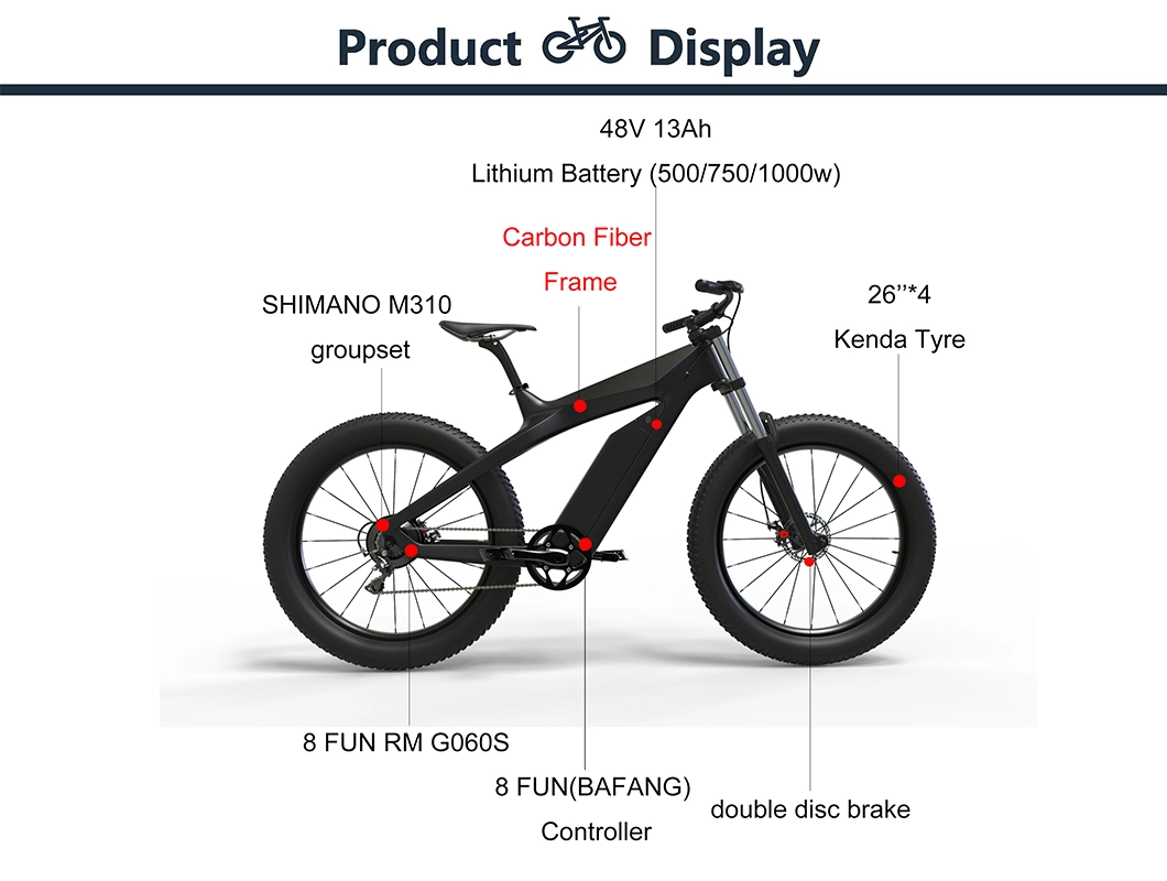 Kontax 48V13ah Electronic Bike 1000W Carbon Fibre Ebike Pedal Assist Bike Fat Wheel Electric Bike